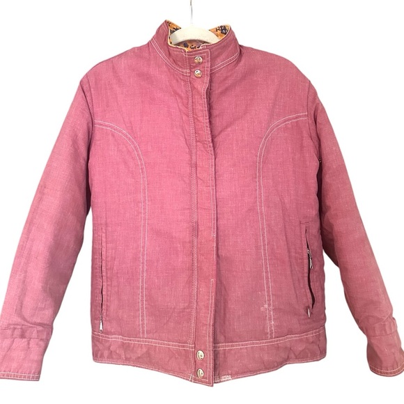 Vintage 70's Reversible Bright Orange and Purple Floral Print Jean Jacket Large - Picture 3 of 10